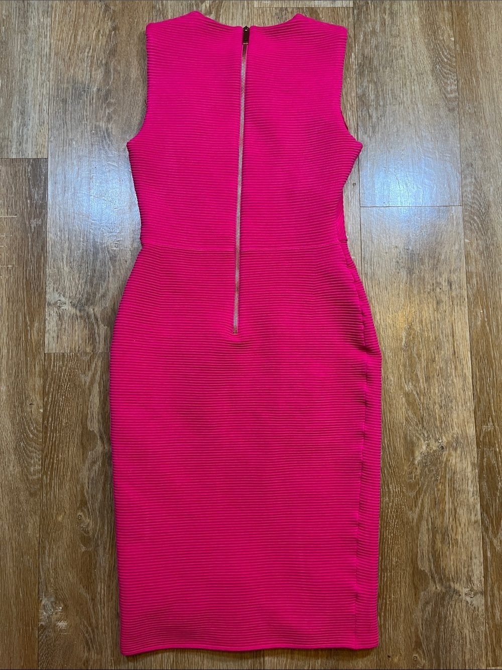 Ted Baker London Hot Pink Ribbed Bodycon Sheath Dress Size 3 US 8 10 Sleeveless - Picture 8 of 14